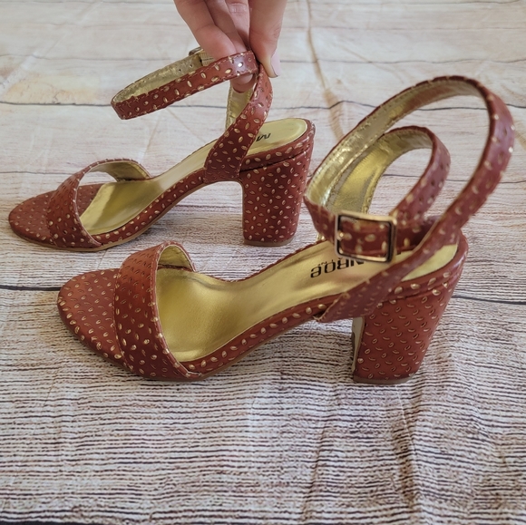 Rust & Gold Strappy Block Heels Size 6.5 - Picture 3 of 6